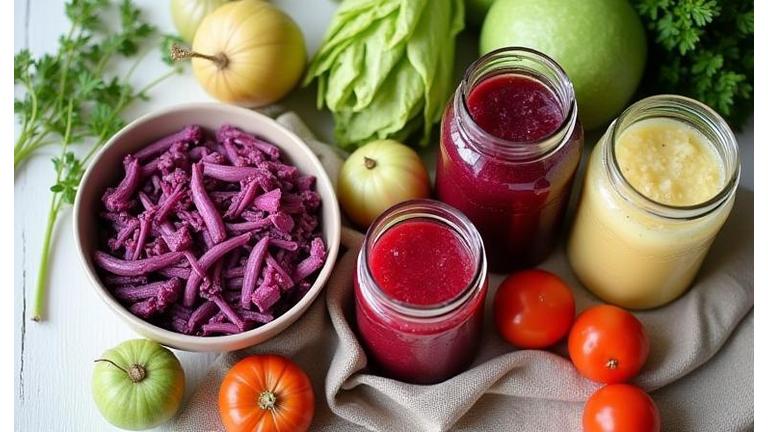Assortment of traditional Romanian fermented foods, showcasing health benefits.