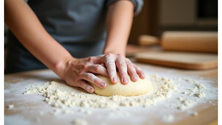 Skilled hands kneading fresh dough during an engaging pastry-making class.