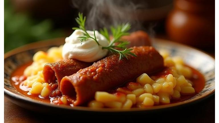 A beautifully plated dish of traditional Romanian sarmale, ready to be enjoyed.