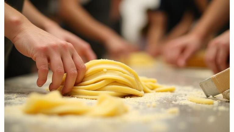 Hands-on cooking class preparing fresh pasta.